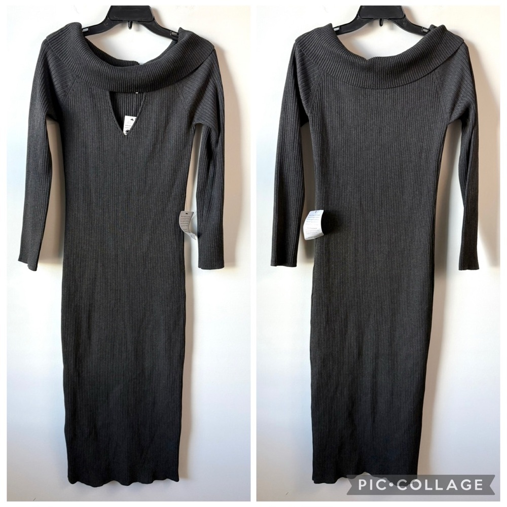ASTR The Label Cut Out Off The Shoulder Sweater Dress Charcoal L - Picture 2 of 7